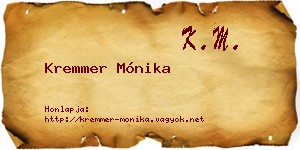 Kremmer Mónika névjegykártya